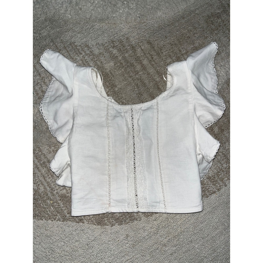 ZARA White Ruffle Lace Up Corset Crop Top Boho Crochet Trim Small